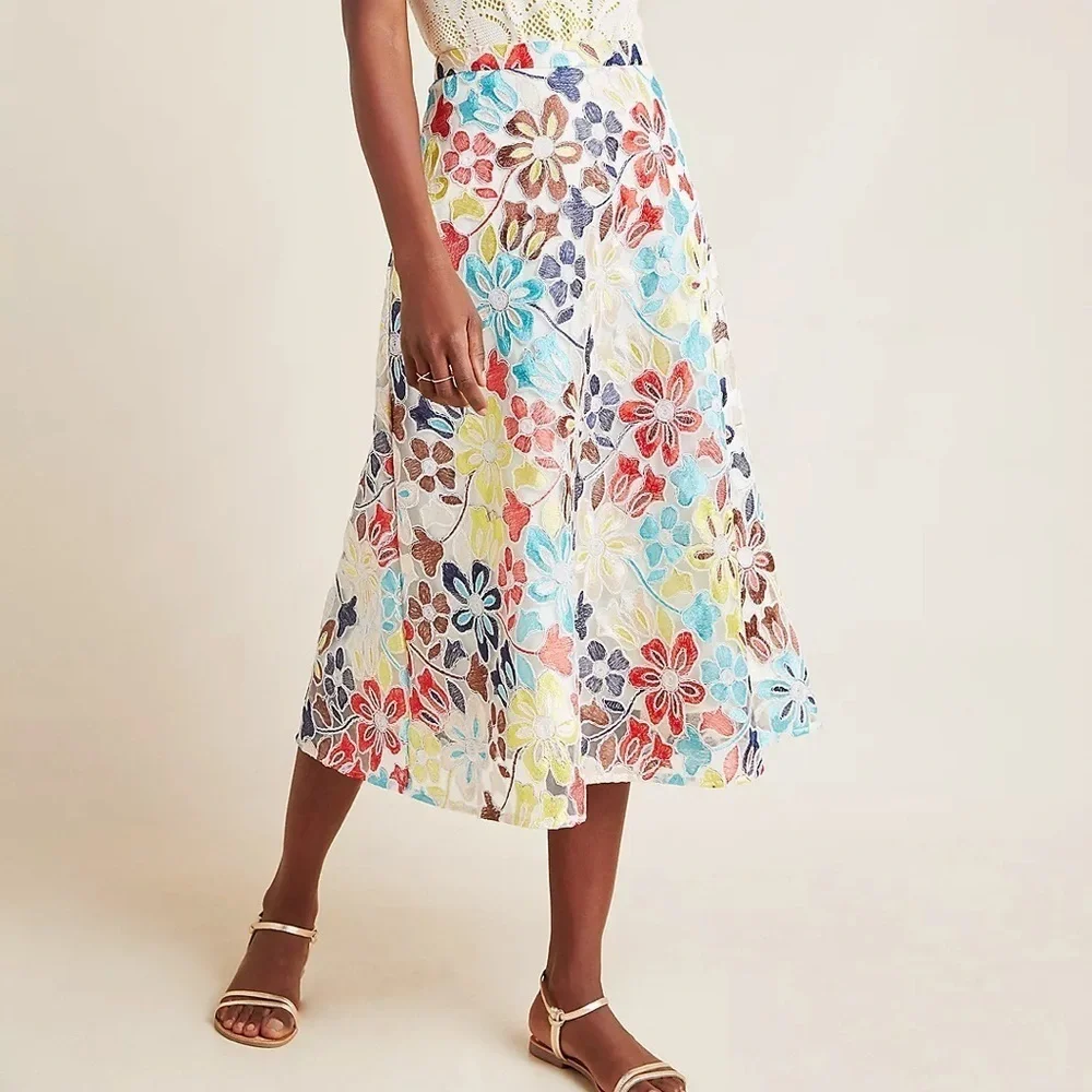 ANTHROPOLOGIE EVA FRANCO Meghan Embroidered Floral Midi Skirt - Picture 2 of 10